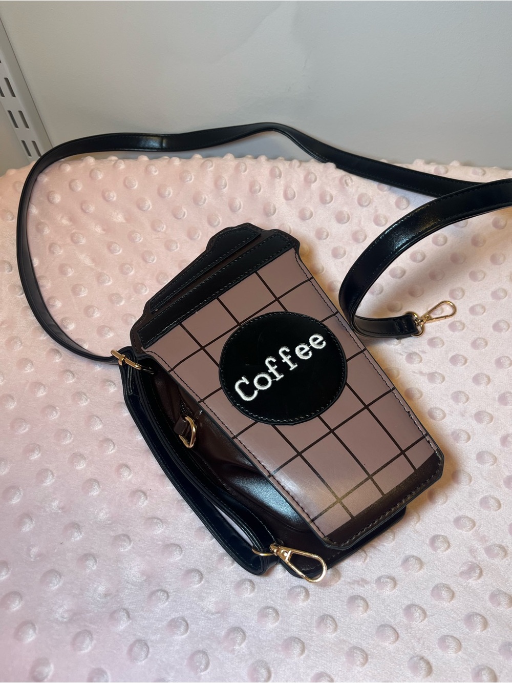 Coffee Cup Crossbody Bag - Pink and Black